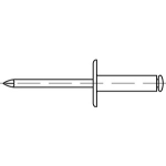 Offene Blindniete (Al.-leg.) mit Sollbruchdorn (Stahl verzinkt) mit gr. Flachkopf (Ø = 12) ~DIN 7337