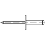 Offene Blindniete (Al.-leg.) mit Sollbruchdorn (Stahl verzinkt) mit gr. Flachkopf (Ø = 14) ~DIN 7337