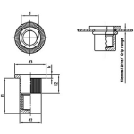 Nietmutter, Einnietmutter, Flachkopf, Rundschaft geschlossen gerändelt.