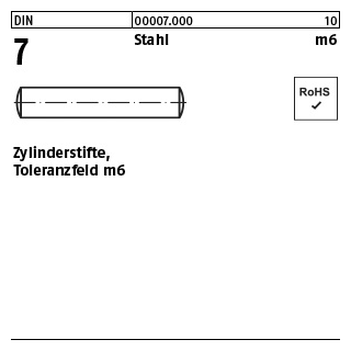 1000 Stück, DIN 7 Stahl m6 Zylinderstifte, Toleranzfeld m6 - Abmessung: 1 m6 x 3