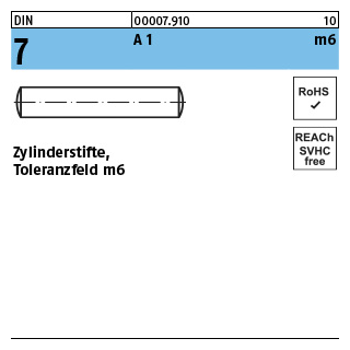 500 Stück, DIN 7 A 1 m6 Zylinderstifte, Toleranzfeld m6 - Abmessung: 1 m6 x 4