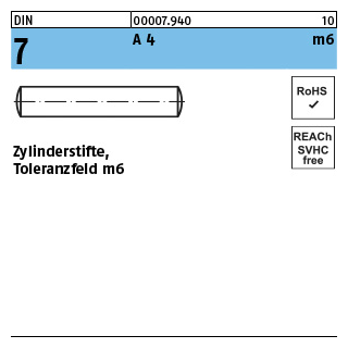 500 Stück, DIN 7 A 4 m6 Zylinderstifte, Toleranzfeld m6 - Abmessung: 1 m6 x 4