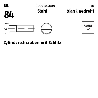 100 Stück, DIN 84 Stahl blank gedreht Zylinderschrauben mit Schlitz - Abmessung: M 1 x 2