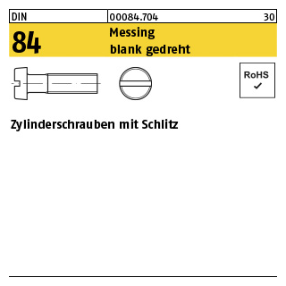 100 Stück, DIN 84 Messing blank gedreht Zylinderschrauben mit Schlitz - Abmessung: M 1 x 4