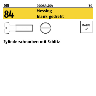 100 Stück, DIN 84 Messing blank gedreht Zylinderschrauben mit Schlitz - Abmessung: M 1 x 10