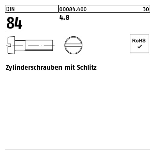 2000 Stück, DIN 84 4.8 Zylinderschrauben mit Schlitz - Abmessung: M 2 x 6