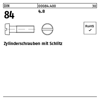 2000 Stück, DIN 84 4.8 Zylinderschrauben mit Schlitz - Abmessung: M 2,5 x 20