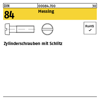200 Stück, DIN 84 Messing Zylinderschrauben mit Schlitz - Abmessung: M 3 x 4