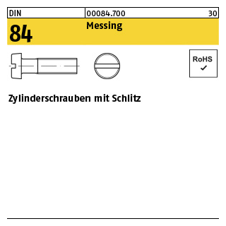 1000 Stück, DIN 84 Messing Zylinderschrauben mit Schlitz - Abmessung: M 4 x 20