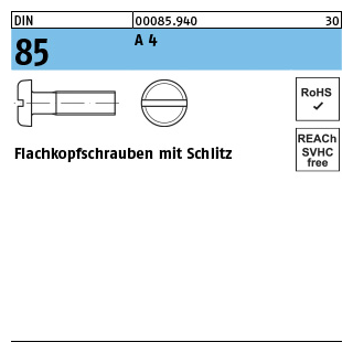 1000 Stück, DIN 85 A 4 Flachkopfschrauben mit Schlitz - Abmessung: M 2 x 3