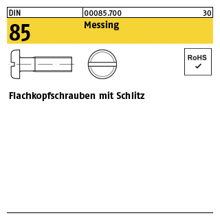 200 Stück, DIN 85 Messing Flachkopfschrauben mit Schlitz - Abmessung: M 3 x 4