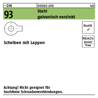 100 Stück, ~DIN 93 Stahl galvanisch verzinkt Scheiben mit Lappen - Abmessung: 13