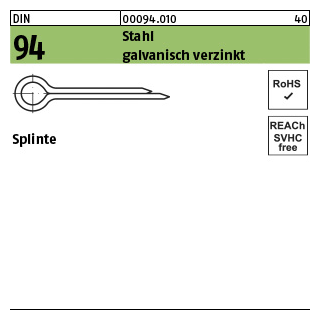 1000 Stück, DIN 94 Stahl galvanisch verzinkt Splinte - Abmessung: 1 x 20