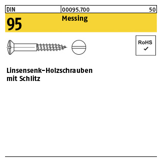 500 Stück, DIN 95 Messing Linsensenk-Holzschrauben mit Schlitz - Abmessung: 2 x 10