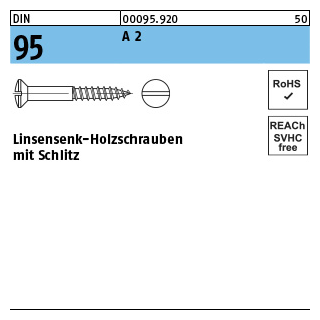 200 Stück, DIN 95 A 2 Linsensenk-Holzschrauben mit Schlitz - Abmessung: 2,5 x 10