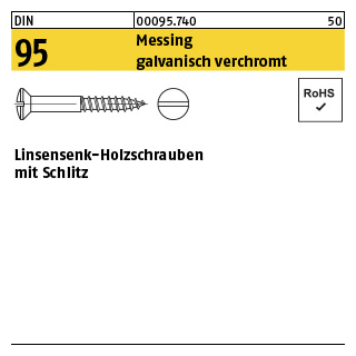 200 Stück, DIN 95 Messing galvanisch verchromt Linsensenk-Holzschrauben mit Schlitz - Abmessung: 3 x 12