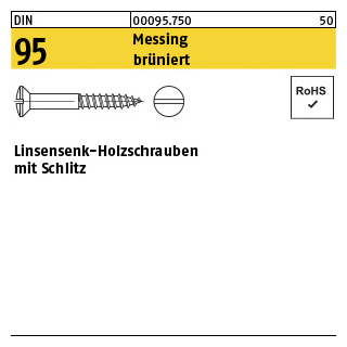 200 Stück, DIN 95 Messing brüniert Linsensenk-Holzschrauben mit Schlitz - Abmessung: 4 x 45