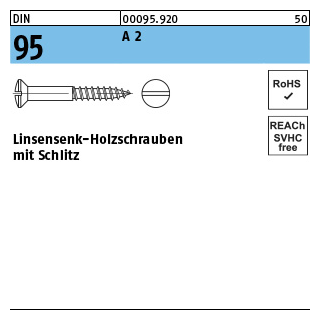 DIN 95 Linsensenkkopf-Holzschrauben mit Schlitz Edelstahl A2, Holzschrauben, Edelstahl-Schrauben