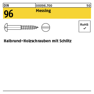 500 Stück, DIN 96 Messing Halbrund-Holzschrauben mit Schlitz - Abmessung: 1,6 x 8