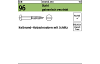 500 Stück, DIN 96 Stahl galvanisch verzinkt Halbrund-Holzschrauben mit Schlitz - Abmessung: 1,6 x 10