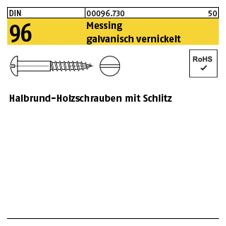 500 Stück, DIN 96 Messing galvanisch vernickelt Halbrund-Holzschrauben mit Schlitz - Abmessung: 2 x 10