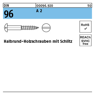 200 Stück, DIN 96 A 2 Halbrund-Holzschrauben mit Schlitz - Abmessung: 2,5 x 12