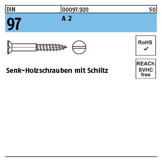 200 Stück, DIN 97 A 2 Senk-Holzschrauben mit Schlitz - Abmessung: 2,5 x 12