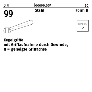 10 Stück, DIN 99 Stahl Form N Kegelgriffe mit Griffaufnahme durch Gewinde, geneigte Griffachse - Abmessung: N 50 M 6