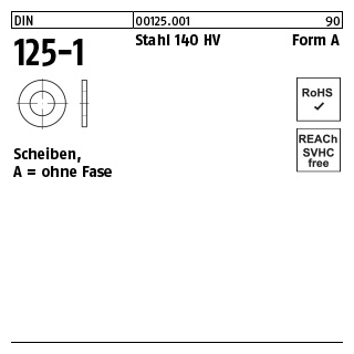 200 Stück, DIN 125-1 Stahl 140 HV Form A Scheiben, ohne Fase - Abmessung: 2,7 x 6 x0,5