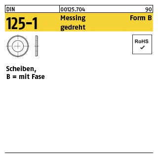 100 Stück, DIN 125-1 Messing Form B gedreht Scheiben, mit Fase - Abmessung: 2,7 x 6 x0,5