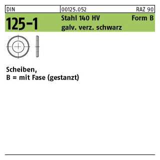 1000 Stück, DIN 125-1 Stahl 140 HV Form B galv. verz. schwarz Scheiben, mit Fase (gestanzt) - Abmessung: 4,3 x 9 x 0,8