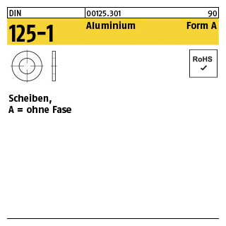100 Stück, DIN 125-1 Aluminium Form A Scheiben, ohne Fase - Abmessung: 4,3 x 9 x0,8
