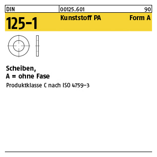 1000 Stück, DIN 125-1 Kunststoff PA Form A Scheiben, ohne Fase - Abmessung: 4,3 x 9 x0,8