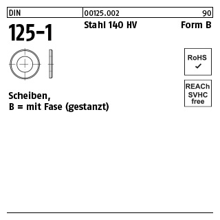 1000 Stück, DIN 125-1 Stahl 140 HV Form B Scheiben, mit Fase (gestanzt) - Abmessung: 8,4 x 16 x1,6