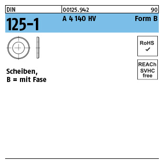 250 Stück, DIN 125-1 A 4 140 HV Form B Scheiben, mit Fase - Abmessung: 10,5 x20 x2