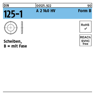 100 Stück, DIN 125-1 A 2 140 HV Form B Scheiben, mit Fase - Abmessung: 17 x30 x3