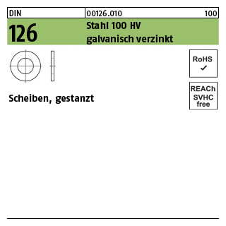 100 Stück, DIN 126 Stahl 100 HV galvanisch verzinkt Scheiben, gestanzt - Abmessung: 15,5 x 28 x2,5