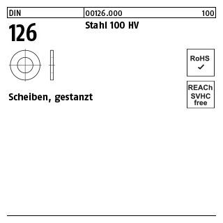 25 Stück, DIN 126 Stahl 100 HV Scheiben, gestanzt - Abmessung: 52 x 92 x8