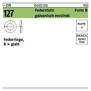 100 Stück, ~DIN 127 Federstahl Form B galvanisch verzinkt Federringe, glatt - Abmessung: B 2