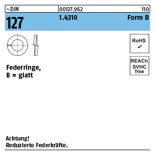 1000 Stück, ~DIN 127 1.4310 Form B Federringe, glatt - Abmessung: B 2,5