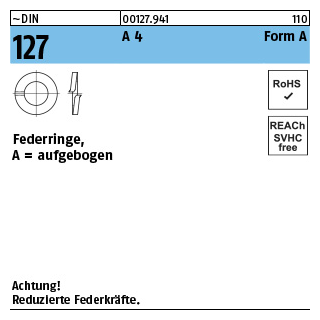 1000 Stück, ~DIN 127 A 4 Form A Federringe, aufgebogen - Abmessung: A 3