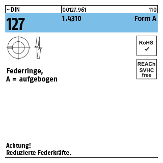 100 Stück, ~DIN 127 1.4310 Form A Federringe, aufgebogen - Abmessung: A 3