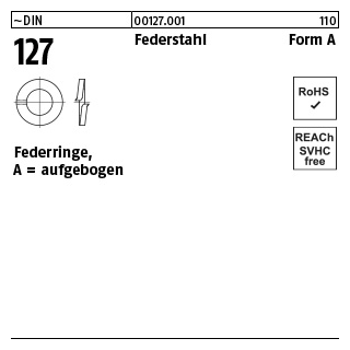 100 Stück, ~DIN 127 Federstahl Form A Federringe, aufgebogen - Abmessung: A 3,5