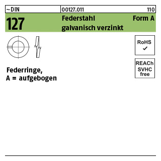 100 Stück, ~DIN 127 Federstahl Form A galvanisch verzinkt Federringe, aufgebogen - Abmessung: A 3,5