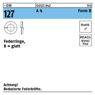 100 Stück, ~DIN 127 A 4 Form B Federringe, glatt - Abmessung: B 4