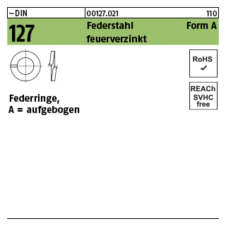 100 Stück, ~DIN 127 Federstahl Form A feuerverzinkt Federringe, aufgebogen - Abmessung: A 6