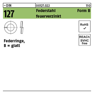 100 Stück, ~DIN 127 Federstahl Form B feuerverzinkt Federringe, glatt - Abmessung: B 6