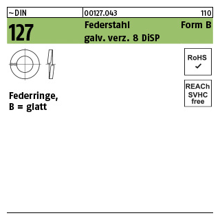 1000 Stück, ~DIN 127 Federstahl Form B galv. verz. 8 DiSP Federringe, glatt - Abmessung: B 8