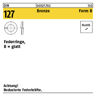 500 Stück, DIN 127 Bronze Form B Federringe, glatt - Abmessung: B 10