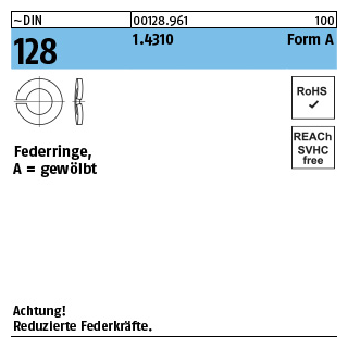 1000 Stück, ~DIN 128 1.4310 Form A Federringe, gewölbt - Abmessung: A 3